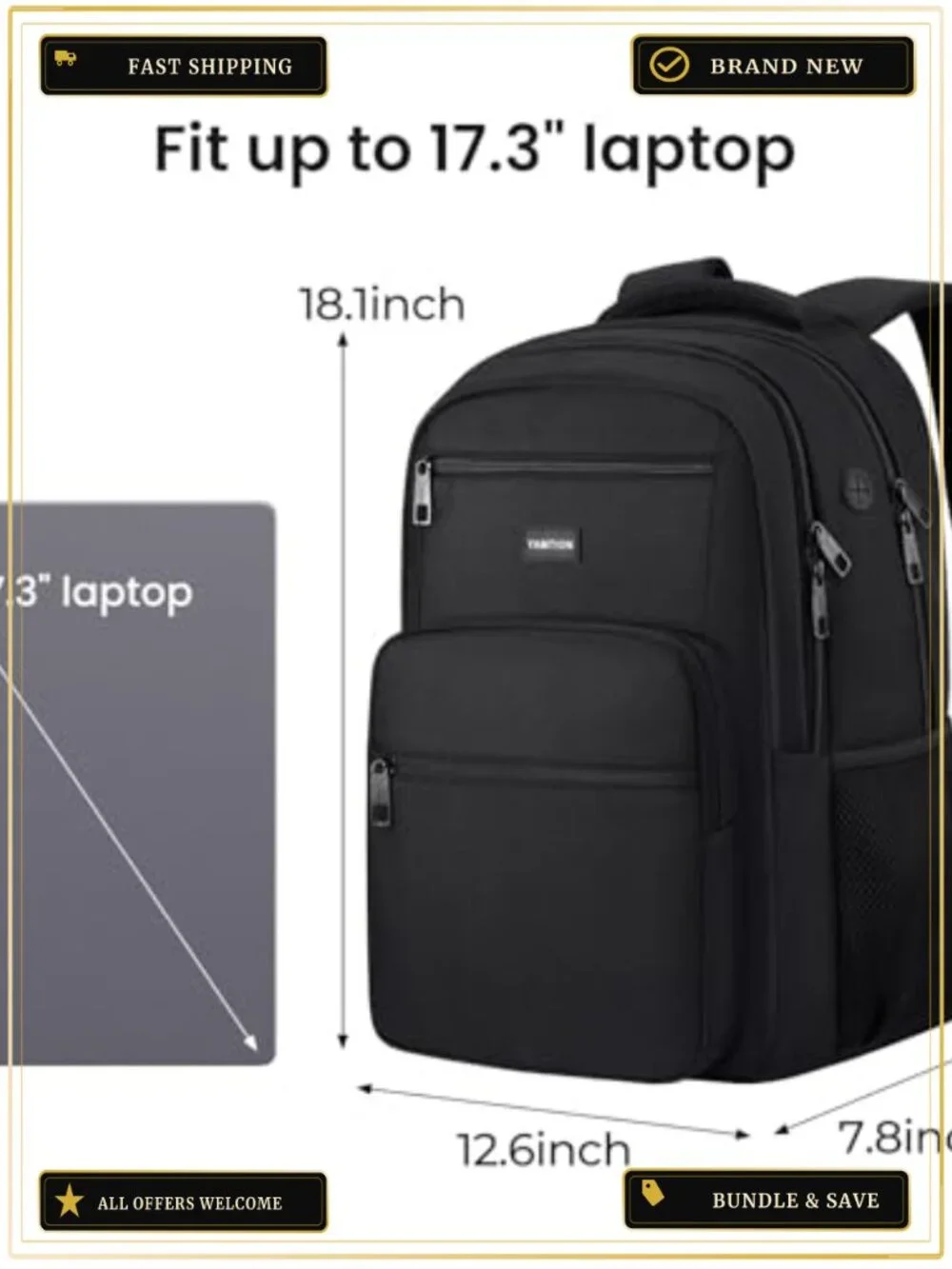 Laptop Backpack Water Resistant Polyester Bookbag for School Work Travel Fits